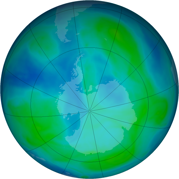 Antarctic ozone map for 20 January 2007